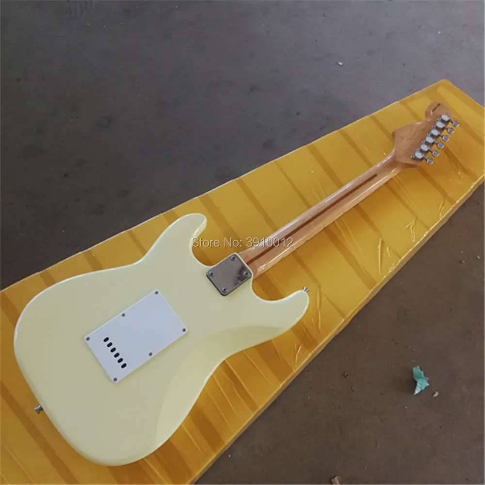Factory Special Price Cream Electric Guitar with Scalloped Neck Big Headstock Chrome Hardware Can be Customized
