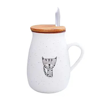 

Lovely Kittens Coffee Mug With Wooden Cover and Spoon Creative Ceramic Milk Tea Water Cup Mug Drinkware Birthday Gift