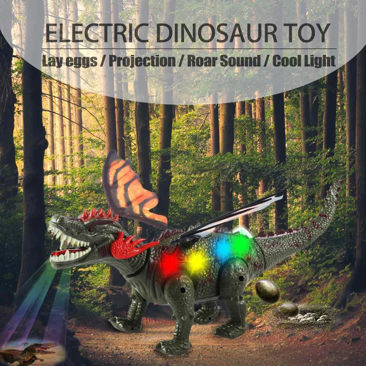 

Electric Walking Dinosaur Robot Toy Lay Eggs Projection Colorful Lights Roar Sounds Kids Enlightening RC Toy Boy Christmas Gift