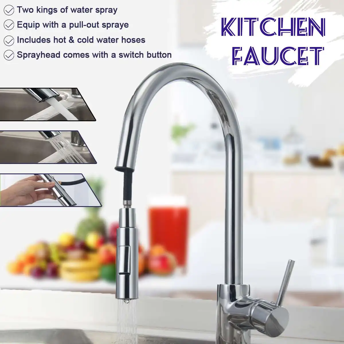 

Xueqin 360 Rotatable Pull Out Sprayer Kitchen Faucet Spout Deck Mounted Single Handle Kitchen Tap Mixer Tap Nozzle Cold And Hot