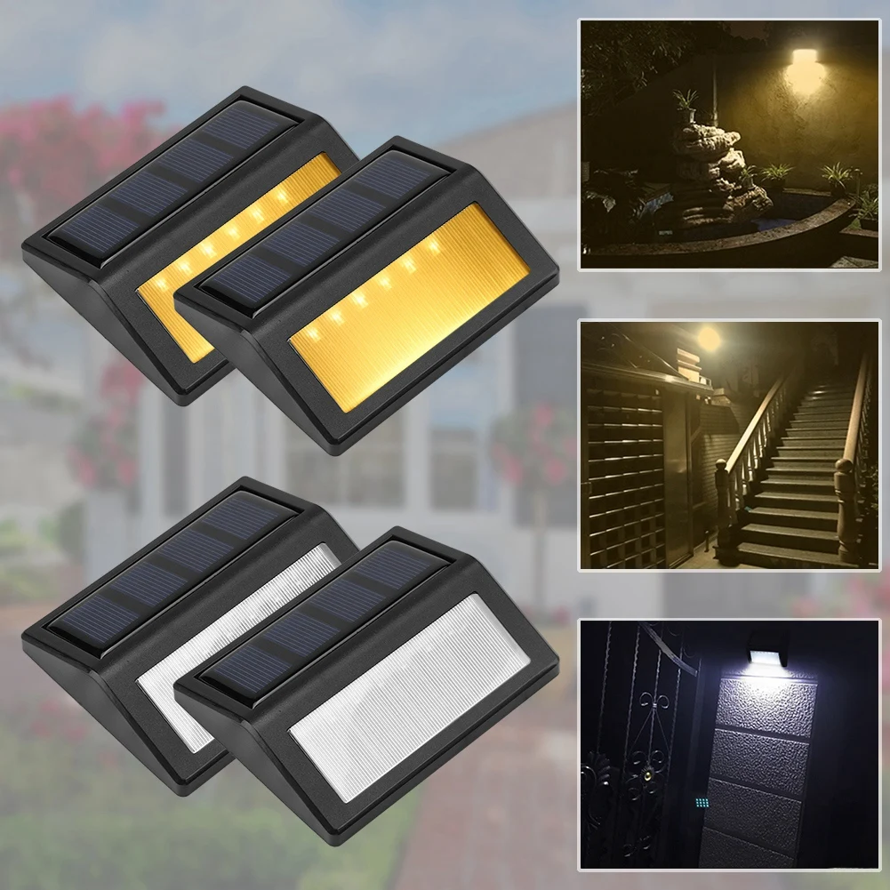 

2PCS LED Solar Powered Wall Light Waterproof Sconce Lamp for Garden Stair Courtyard Lighting 6 leds