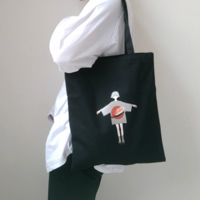 

Fashion Women Cartoon Printing Canvas Bags Handbags 2019 Abstract Printing New Hot Fashion Female Casual Simple Shoulder Bags