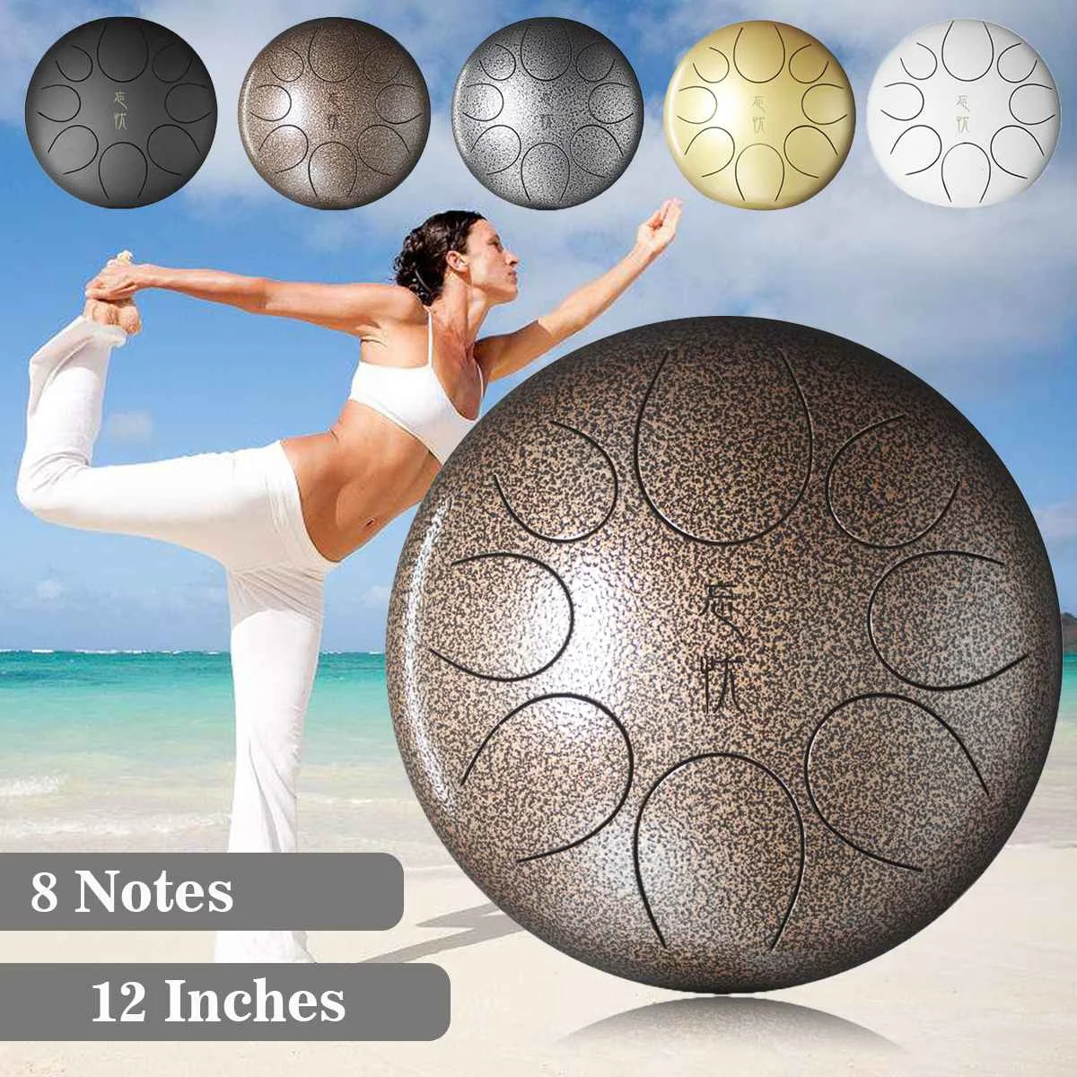 

8 Scales 12" Steel Tongue Drum Hand Pan Drums 30cm Turtle Tank with Drumsticks Carrying Bag Percussion Instruments