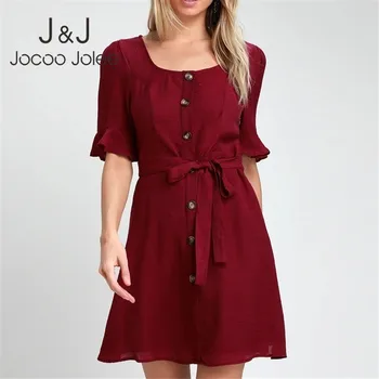 

Summer Mini Dress Women 2019 Casual Half Sleeve Sash Dress Female Solid Front Button A-line Dress Elegant Harajuku Dress