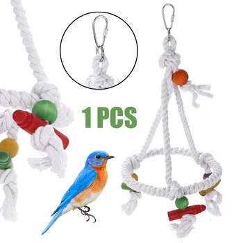 

1PC Colorful Bird Parrot Ring Cotton Hanging Cage Rope For Parrot Hamster Squirrel Colourful Wooden Beads Sticks Pet Supplies