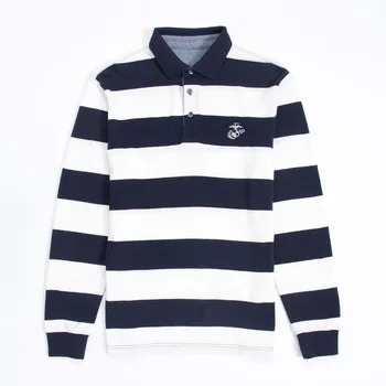

Mens USMC Marines Corps Embroidered Stripe Knit Long Sleeve Polo Shirts