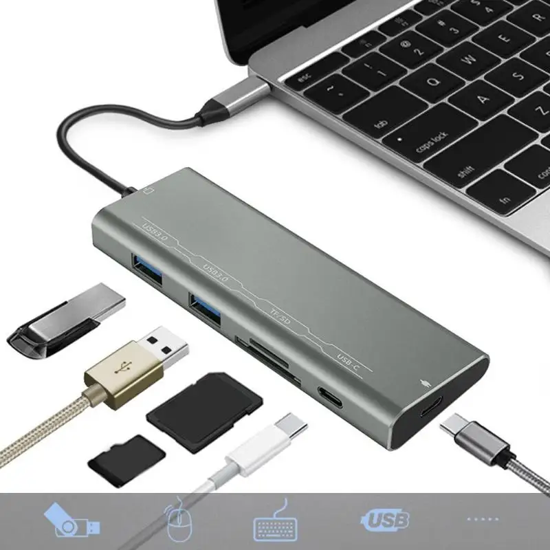 

Aluminum Type-C Hub USB-C to 2xUSB3.0 USB-C TF/SD Card Slot PD Power Adapter Converte Cable for Macbook Notebook Laptop USB HUBS