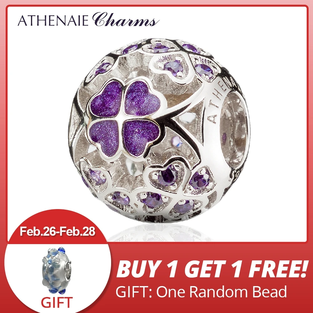 ATHENAIE 925 пробы серебро эмаль счастливый Трилистник наилучшие пожелания вам Шарм бисер Fit европейские браслеты цвет кольца фиолетовый купить на AliExpress