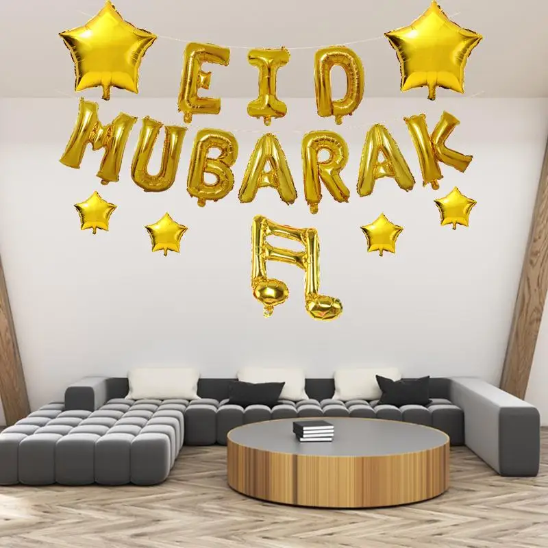 EID MUBARAK фольги Воздушные шары Золотая буква С звездой Луна Eid воздушный шар для