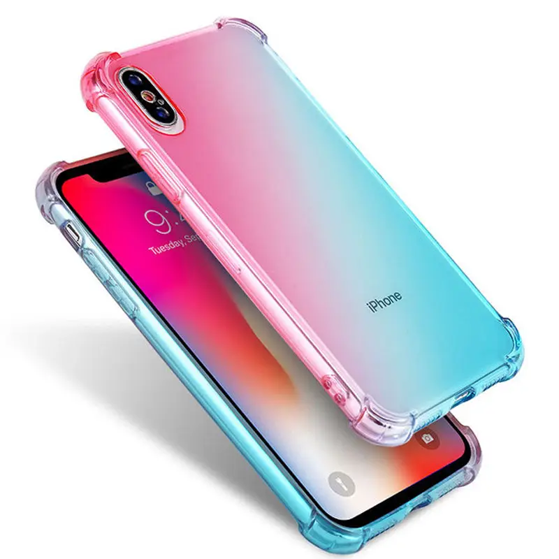 

Transparent Gradient Anti-knock Phone Case for iPhone X XS XR XS Max 8 7 6 Plus Soft Shock-Absorption Silicon Clear Back Cover