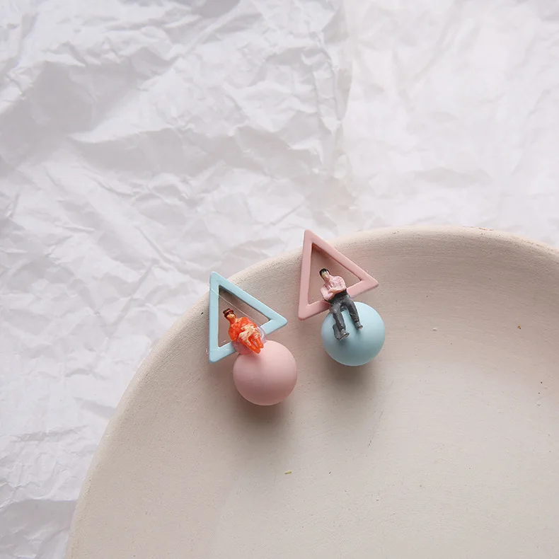 

New Original Contrast Color Triangle Three-dimensional Geometric Stitching Candy Color Earrings for Women Girls Party Jewelry