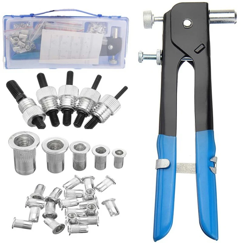 

106Pcs M3-M8 Blind Rivet Nuts Threaded Insert And Rivet Tool Riveter With Rivnut Nutsert Riveting Kit Tool