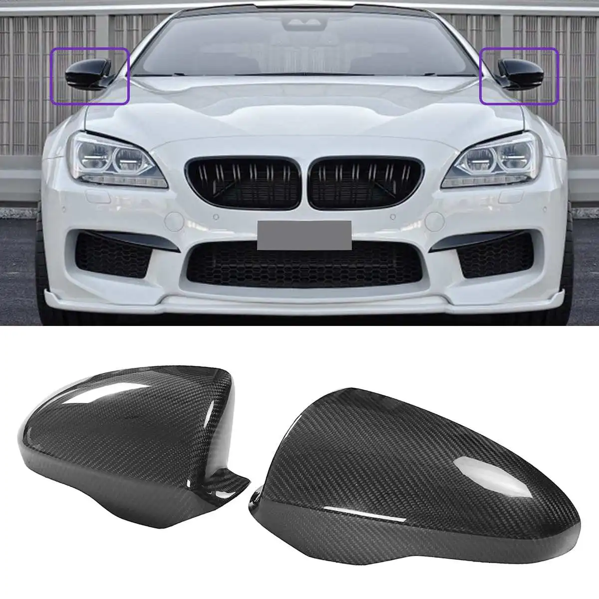 

New 1Pair Carbon Fiber Add-On Side Rear view Mirror Cover Caps Replacement Shell Black for BMW F06 F12 F13 M6 2012-2015