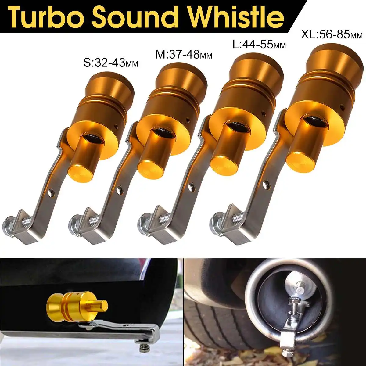 

S/M/L/XL Universal Simulator Whistler Gold Motorbike Car Exhaust Fake Turbo Whistle Pipe Sound Muffler Blow Off Valve Bov