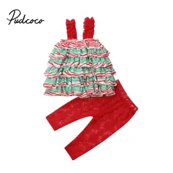 Новый рождественский комплект из 2 шт. для маленьких девочек, Рождественский жилет без рукавов + эластичные сетчатые штаны, комплект одежды