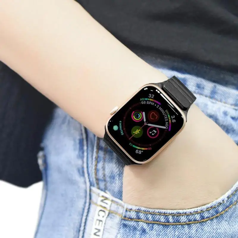 Magnetic Leather Loop Watch Strap Bracelet Wrist Band for Apple watch iWatch 4 40mm Smart Watch