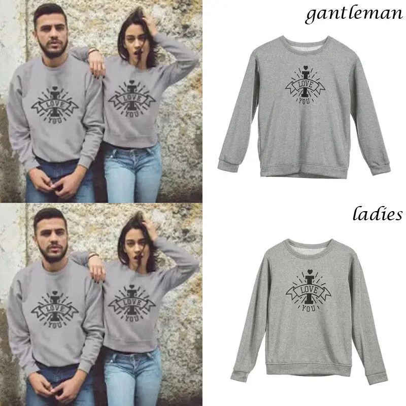 

Hot Couple Lovers Mating Sweatshirts Hoodies Love Print Casual Pullover Tops Valentine's Day Matching Hoodies Sweet Clothes