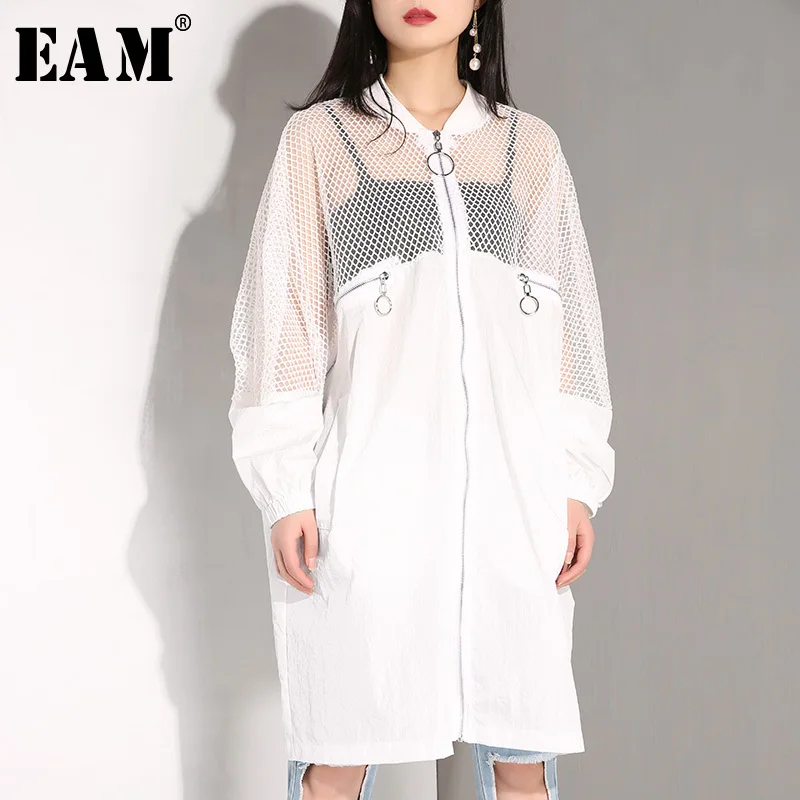 Montant Grande Col Lâche Printemps À Veste Nouveau Taille Mode D'été Blanc eam Jq181 Creux 2019 Zipper Manches White Out Longues Manteau Femmes Iv6X0x
