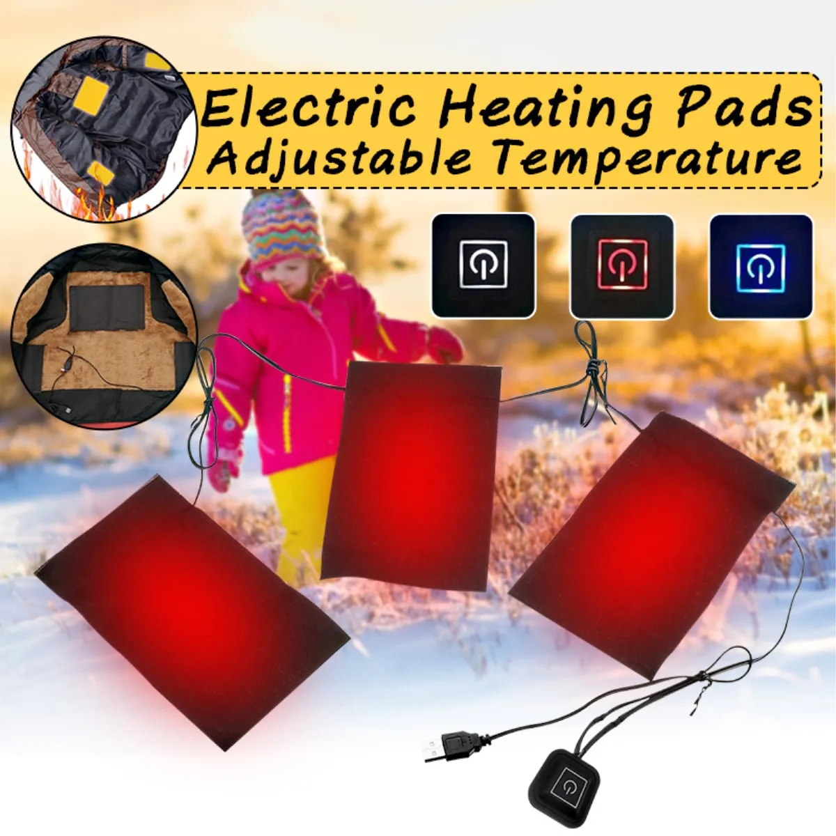 1 Set USB Electric Heating Pads Thermal Clothes Warmer Heated Jacket Mobile Warming Gear Switch