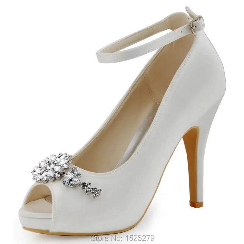 

HP1546I Women Weeding Shoes White Ivory Ankle Strap High heel Platform Satin bride Bridal Party Prom Dress Evening Pumps