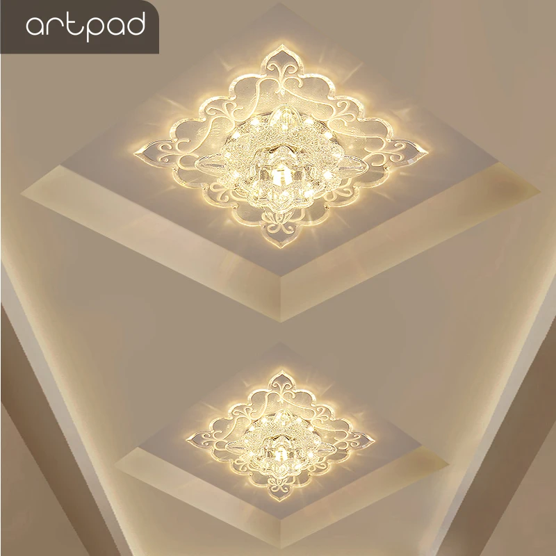 Artpad Chinese Style Square Ceiling Lights Acrylic Lampshade Surface Flush Mounted Indoor Ceiling Lamp Led 3W Bulb Included