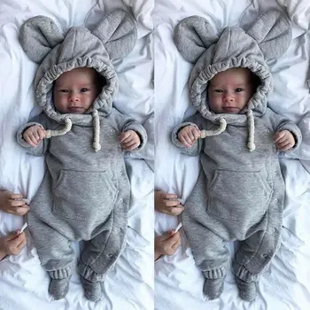 

Pudcoco Baby Kids Jumpsuits 0-24M Newborn Baby Boy Girl 3D Ear Romper Jumpsuit Hooded Clothes Outfits Top