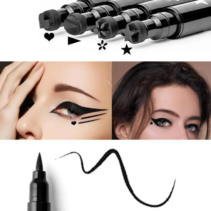 Double Head Waterproof Stamp Eyeliner Pen Tattoo Stamping Eyeliner Pencil Flower/Heart/Star Eye