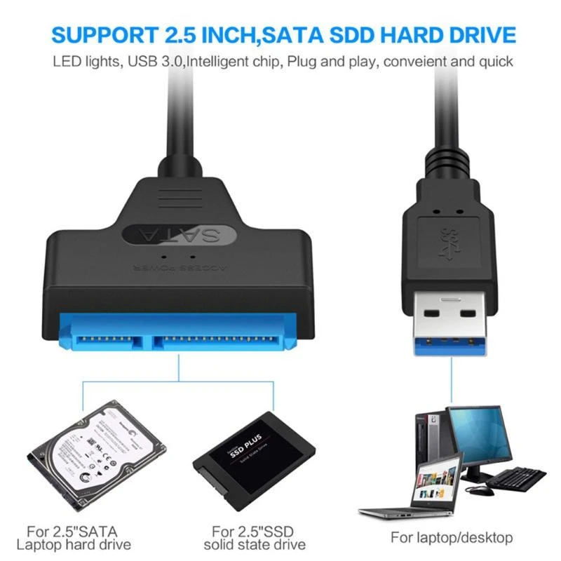 Convertidor de Cable de disco duro USB 3,0 a SATA3 + de 22 Pines, adaptador  USB de 5Gbps para disco duro SSD HDD de 2,5 pulgadas, convertidor de Cable  adaptador SATA|Conectores y