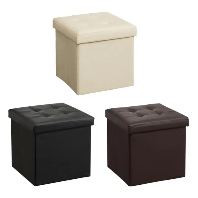 

Pu Material Carton Packaging 38*38cm Leather Storage Stool Shoe Bench Multi-Functional Folding Footrest Dressing Table Chair