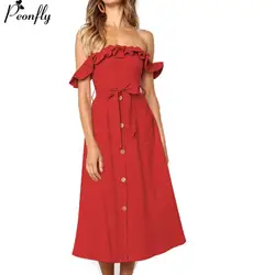 PEONFLY женское летнее платье и сарафан 2019 длинное пляжное однотонное платье с сексуальным ремешком на спине миди платье Красный Черный халат