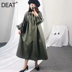 DEAT 2019 новая весенняя модная женская одежда с круглым вырезом, свободные, большие размеры, рукава-фонарики, темно-зеленый, ветровка, большой