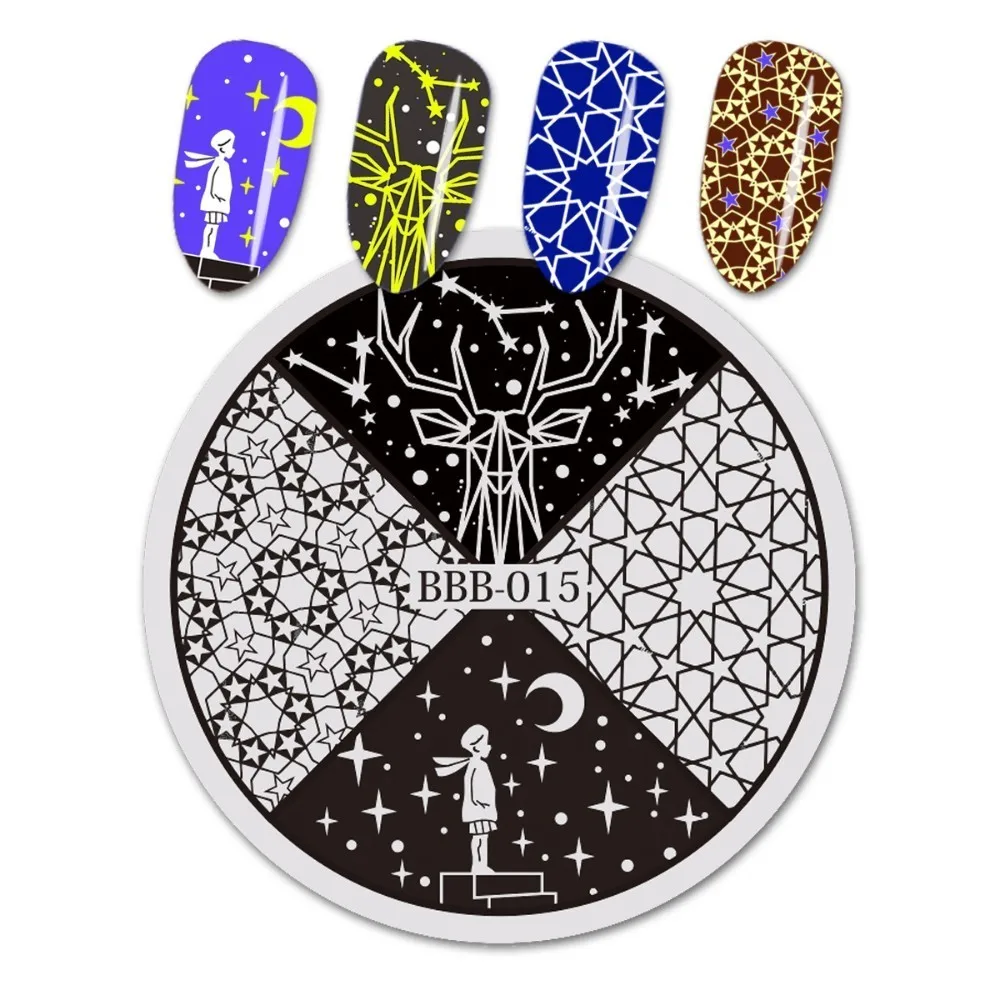 

BeautyBigBang 5.6cm Round Star Moon Design Nail Stamping Plates Stencils Nail Art Manicure Stainless Steel Nail Polish Stamper