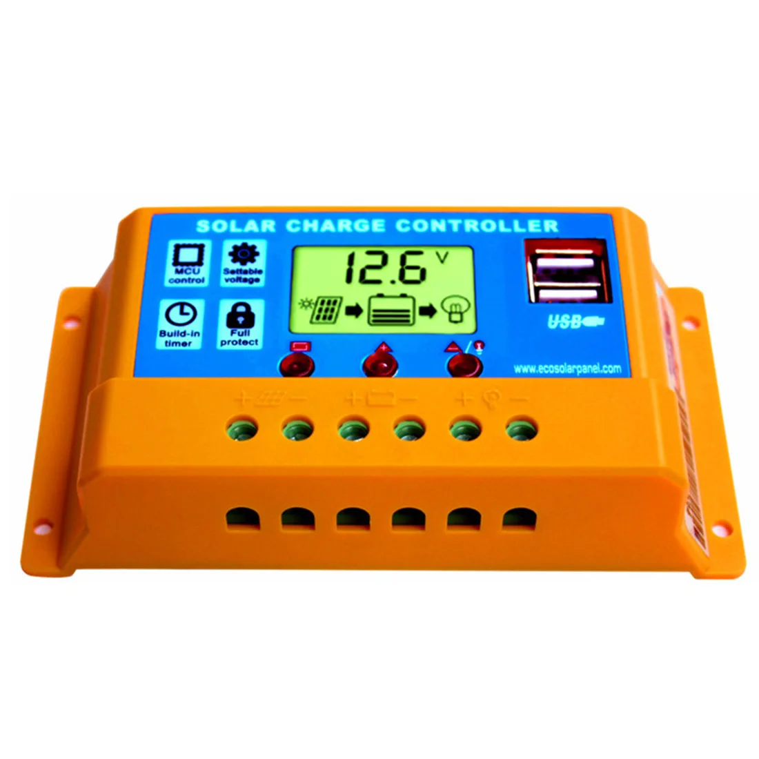 

SOPATiO 30A 12V/24V LCD Solar Panel Charging Controller With 5V USB Interface Cellphone Charging - Orange