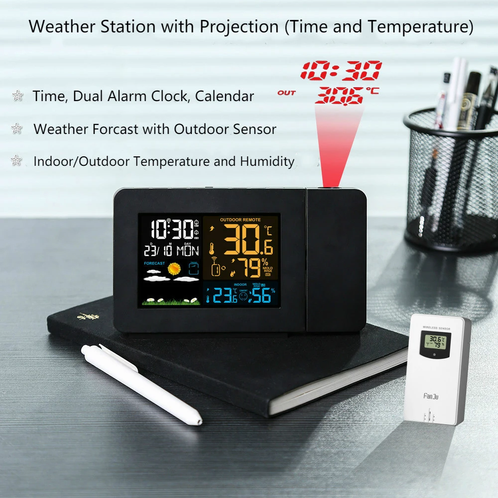 

Weather Station Thermometer LCD Digital Colorful Screen Forecast Sensor Clock Home Hygrometer Projection Weather Station