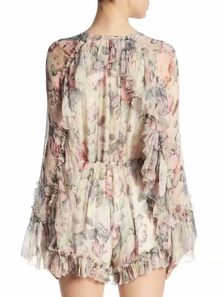 2019 Fashion Women Floral Print Rompers Ruffles Long Sleeveless Chiffon Short Jumpsuit Vintage Bohemian Party Playsuits 2019 Fashion Women Floral Print Rompers Ruffles Long Sleeveless Chiffon Short Jumpsuit Vintage Bohemian Party Playsuits