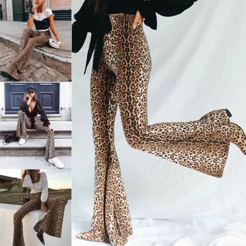 

Fashion Women Leopard Pants Ladies High Waist Long Flared Bell Bottom Pants Female Slim Long Pants Autumn Women Clothes
