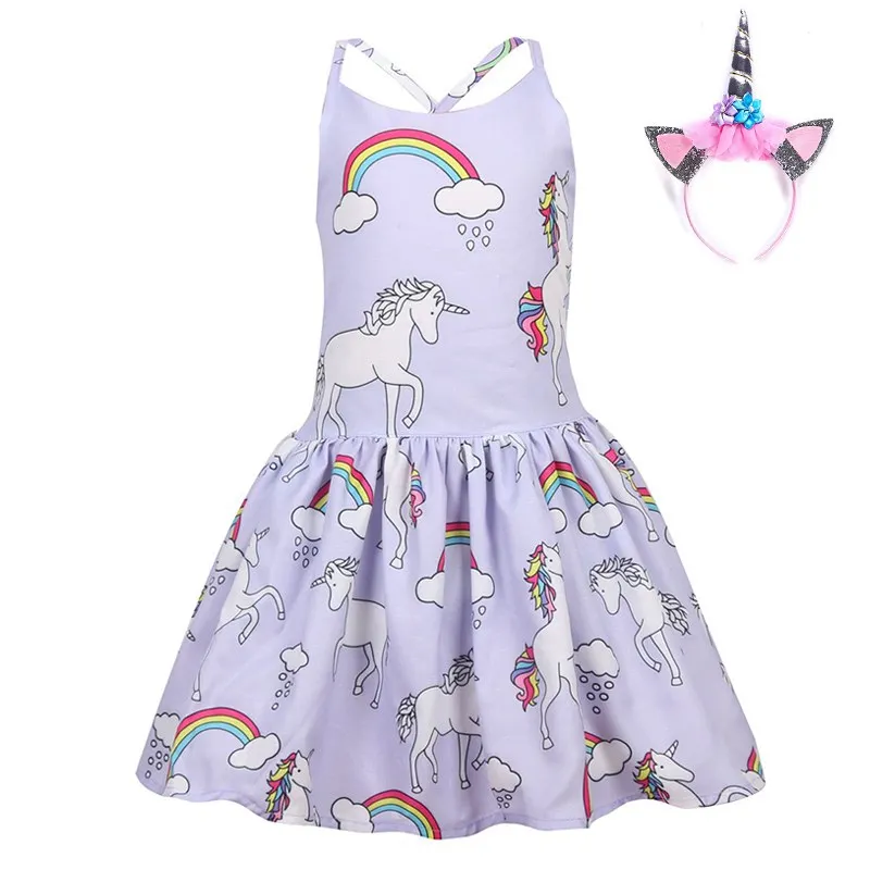 Baby Girls Backless Dress Children Unicorn Flared Elegant Party Gown Kids Girl Summer Unicornio Princess Birthday Outfit Clothes | Детская