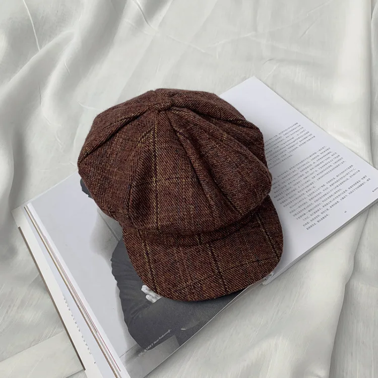 Восстановленные английские Ins кепки для зимы женские хлопковые шапки Stirpes винтажные модные Восьмиугольные повседневные новые женские шапки s