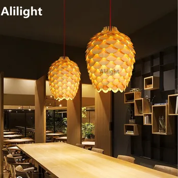 

Modern Wooden Pinecone King Ceiling Light Dia 30cm/38cm Restaurant Hanging Light Ceiling Lamps Retro Industrial Indoor Lighting