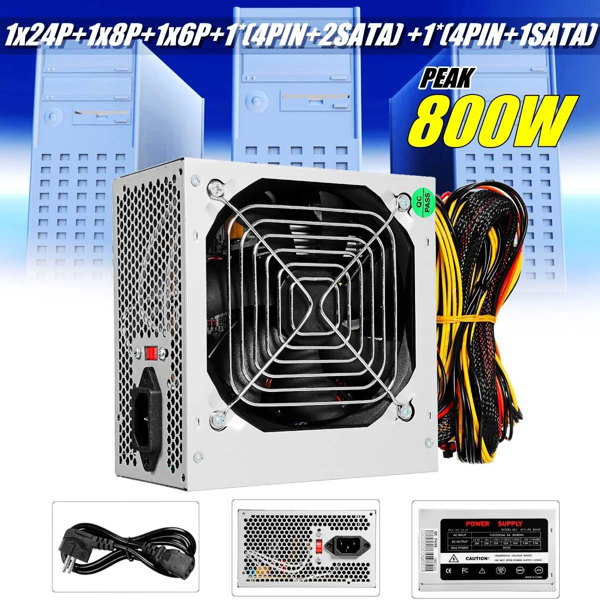 

Silver Max 800W Power Supply PSU PFC Silent Fan ATX 24-PIN 12V PC Computer SATA Gaming PC Power Supply For Intel AMD Computer