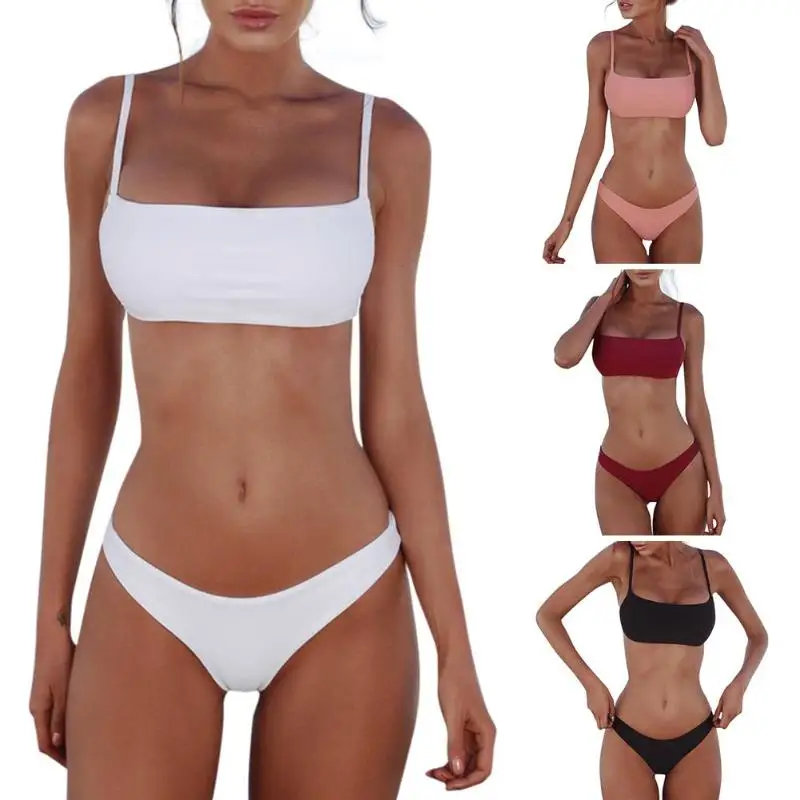 

Women Sexy Bikini Set Push Up Pad Solid Color Swimsuit Swimwear Bra Summer Swimming Suit