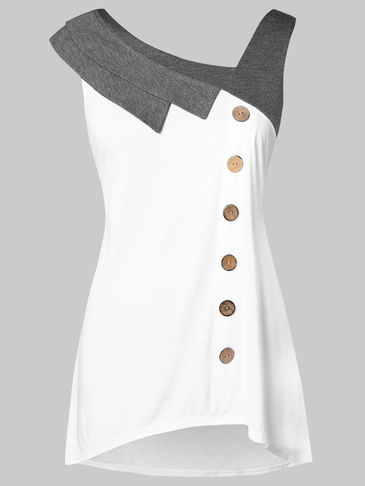 

Wipalo Plus Size Asymmetric Skew Neck Contrast Trim Tank Top Women Tops Summer Sleeveless Cotton Long Tanks Fashion Lady Tees
