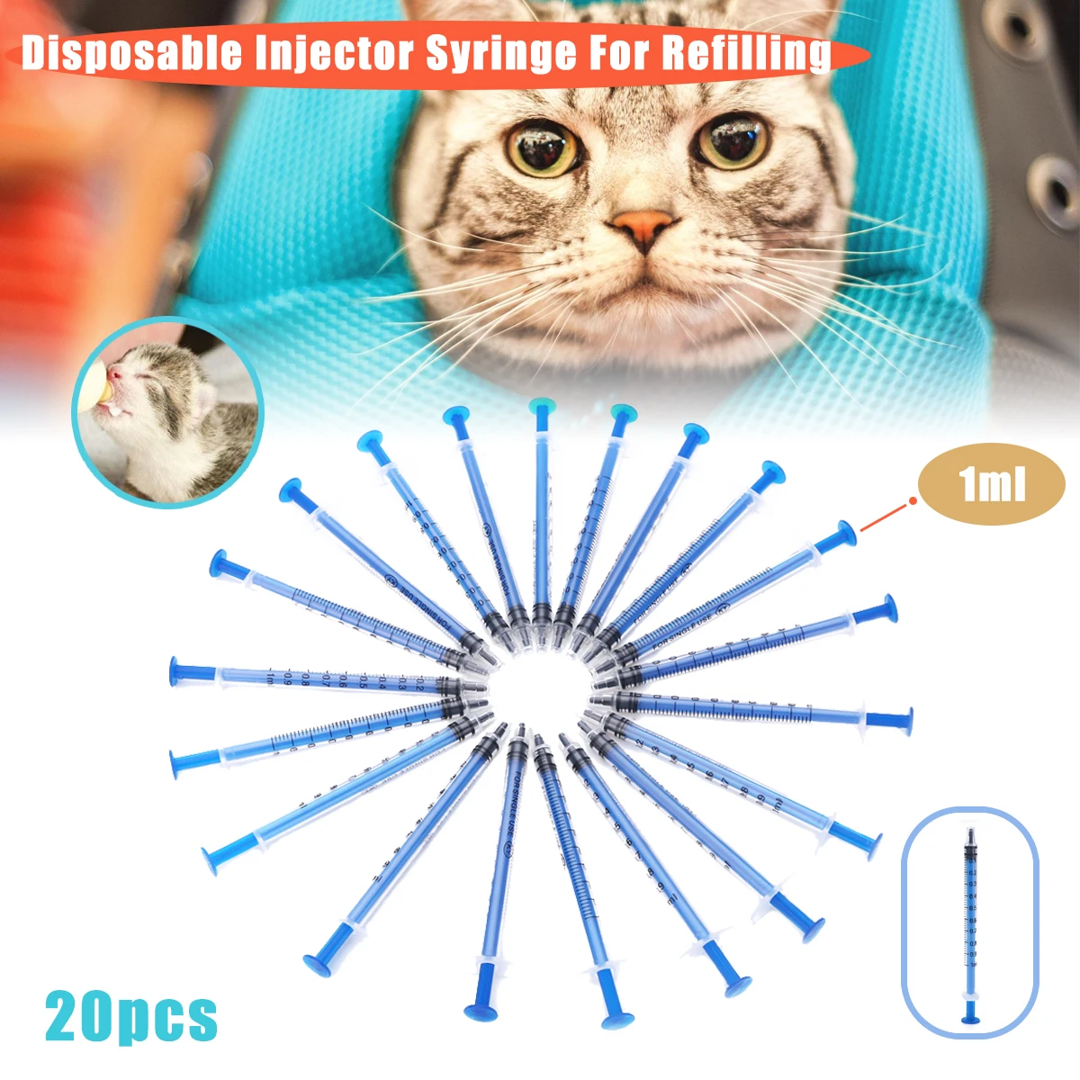

20PCs 1ml Plastic Disposable Injector Syringe For Refilling Measuring Nutrient For Refilling Measuring Or Feeding