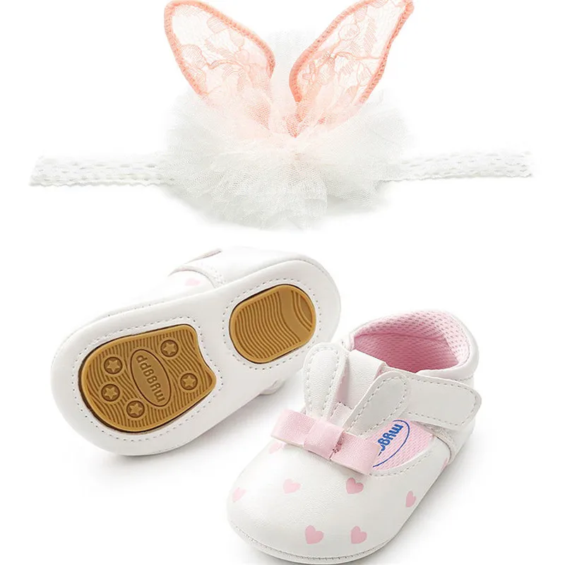 Для новорожденных девочек с кроличьими ушками противоскользящие кожаные мягкие детские туфли подошва кроссовки кожаная обувь детская кроватка коляска тапки Prewalkers