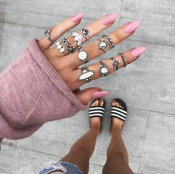 Серебряный Vintage Opal набор колец на сустав пальца для женщин Boho полая коронка из