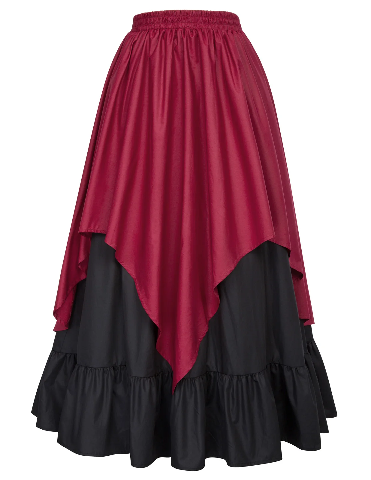 Retro Women Ruffle 2 Layer Long Gothic Victorian Skirt Steampunk High