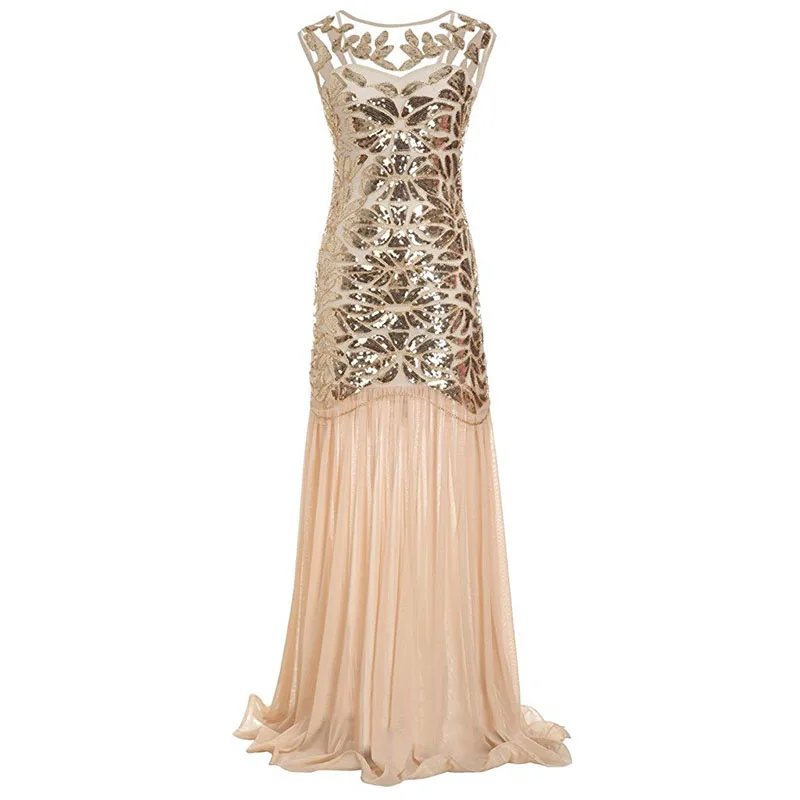 

Sexy Sequined Women Maxi Dress 2019 New Sleeveless Pearls Mesh Ruffles Hem Party Ball Dresses for Women Vestidos Female Clothes