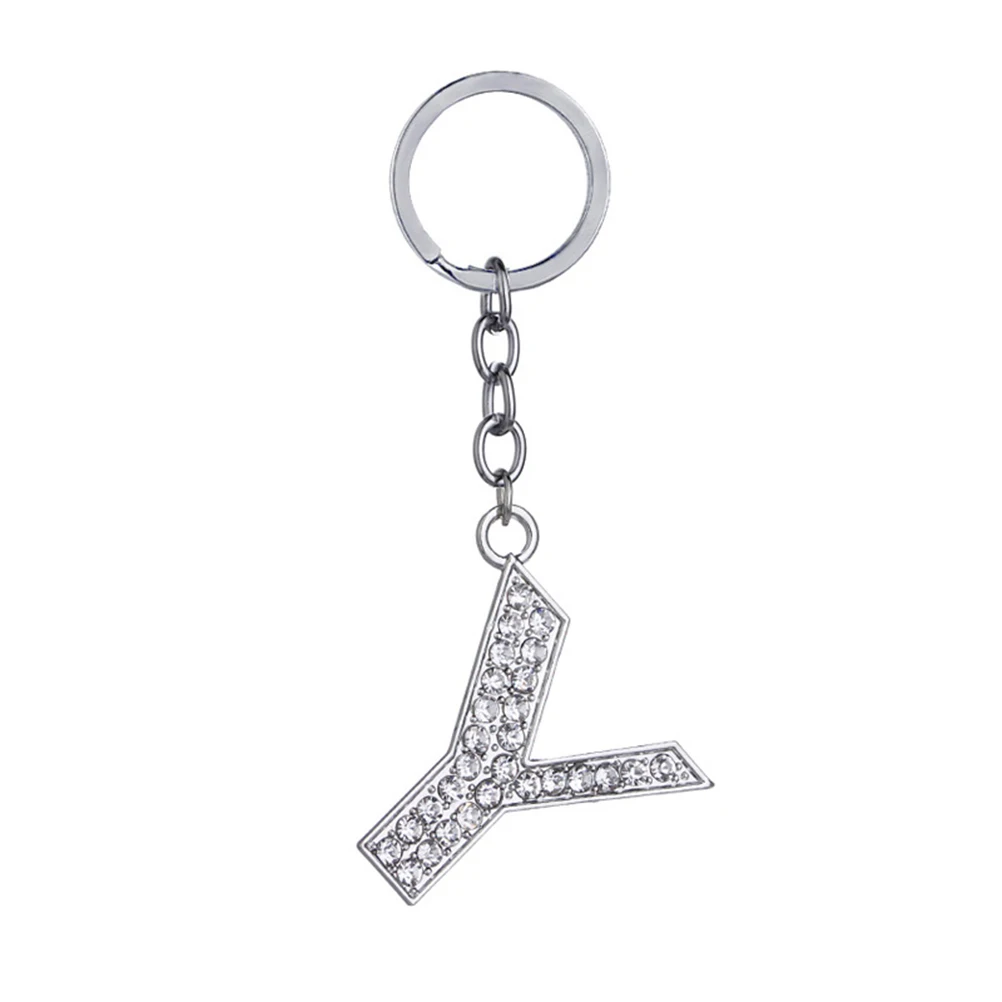 

A-Z Letter Simple Stylish Letter Metal Rhinestones Key Ring Alphabet Bag Pendant Charm Birthday Gift