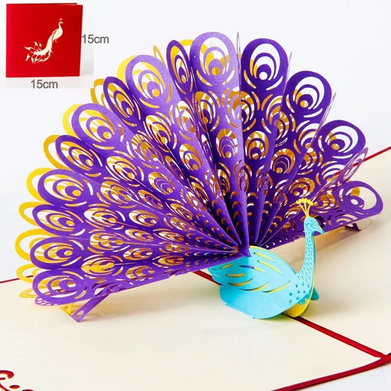  3d Paper Peacock Pop UP Cards Valentines Day Gift Postcard Stickers Wedding Invitation Greeting Car - 32994930774