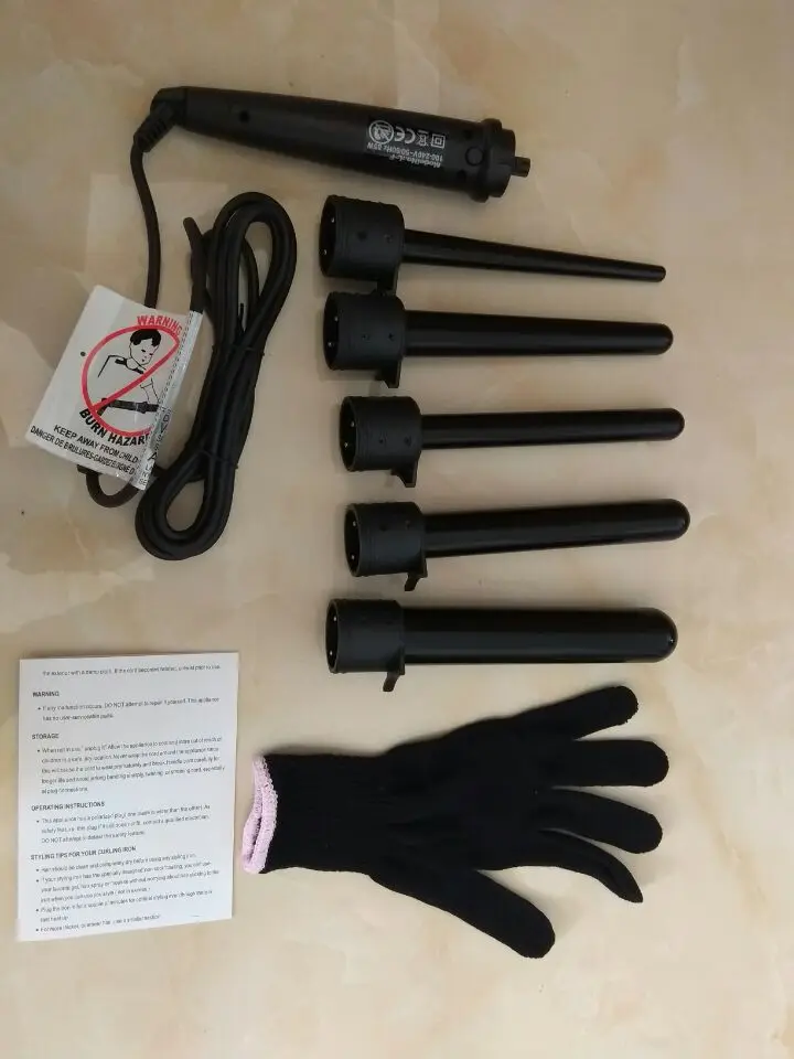 

Pro 5 Part Interchangeable Hair Curling Iron Machine Ceramic Hair Curler Multi-size Roller Heat Resistant Glove Styling Set